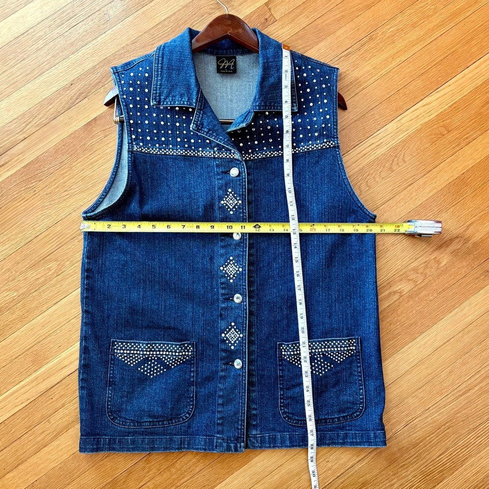 Vintage Katina Marie Blue Denim Rhinestone Embellished Vest USA Made Y2K Western - Picture 8 of 10